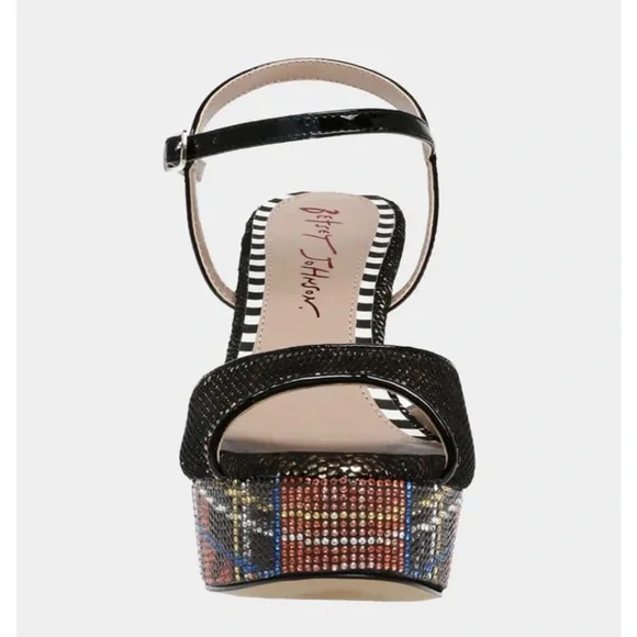 Betsy Johnson Alaia Leopard multi color platform sandal rhinestone heel Sz 8 - Picture 3 of 9